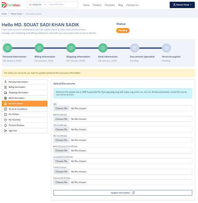 Upload Documents Section